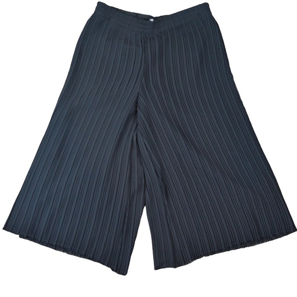 Yoana Baraschi Wide Leg Flat Pleated Solid Black Pull On Crop Pants, Size XS - Picture 1 of 5